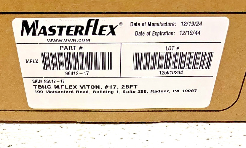 New MasterFlex Pump 96412-17 Precision Pump Tubing FDA Compliant Viton #17 25Ft