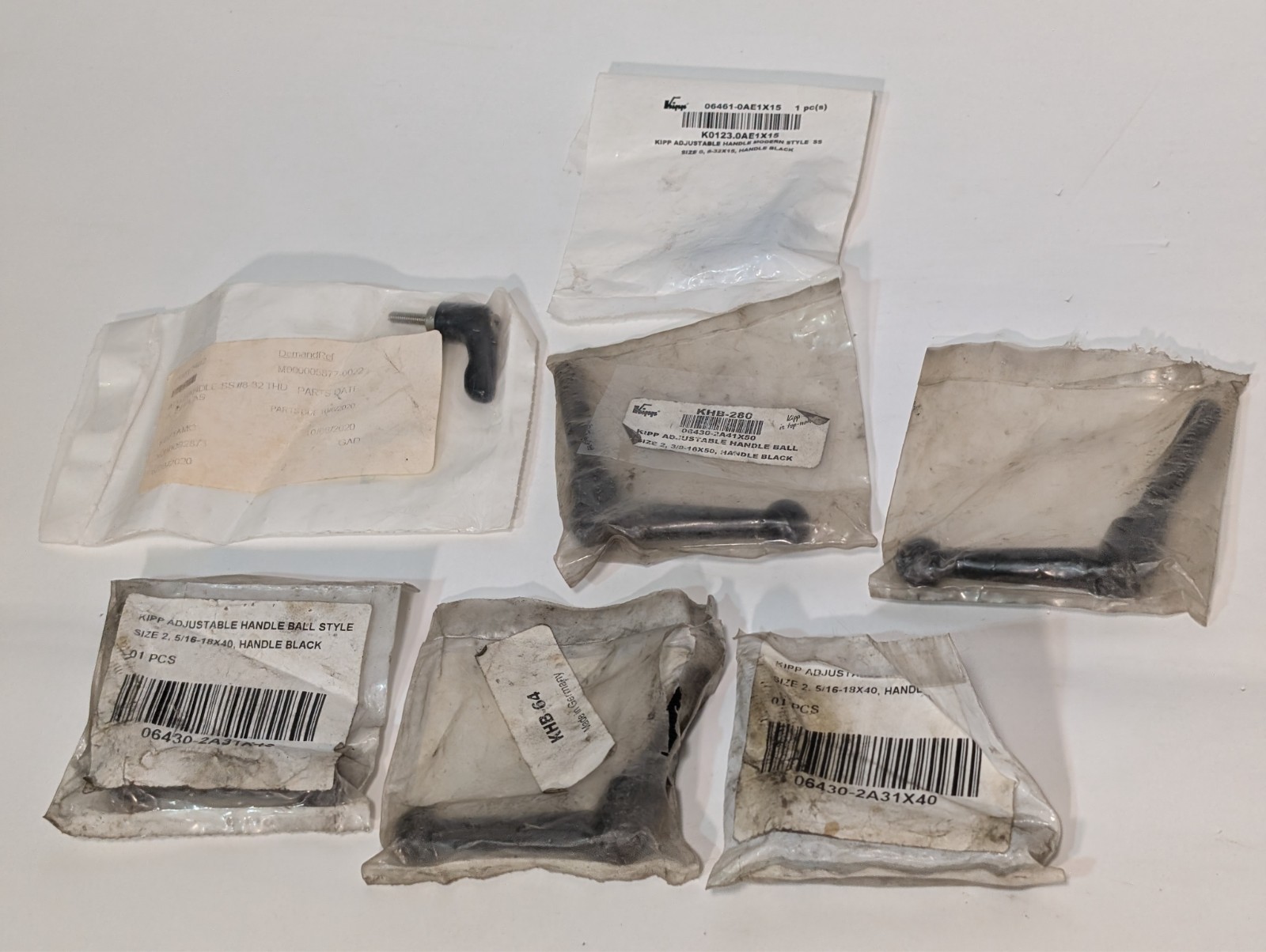 Lot of 7 KIPP K0123.0AE1X15, KHB-280, KHB-64 adjustable ball handles as shown