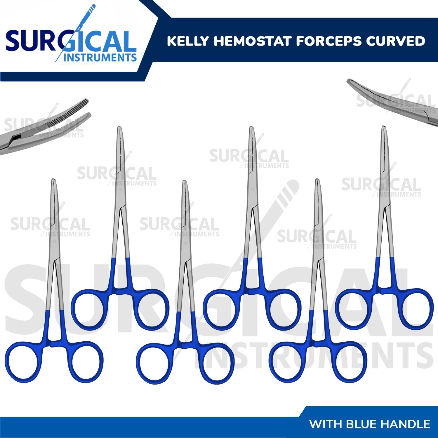 BLUE – 6 Pcs Kelly Hemostat Forceps 5.5″ Curved Surgical Dental German Grade