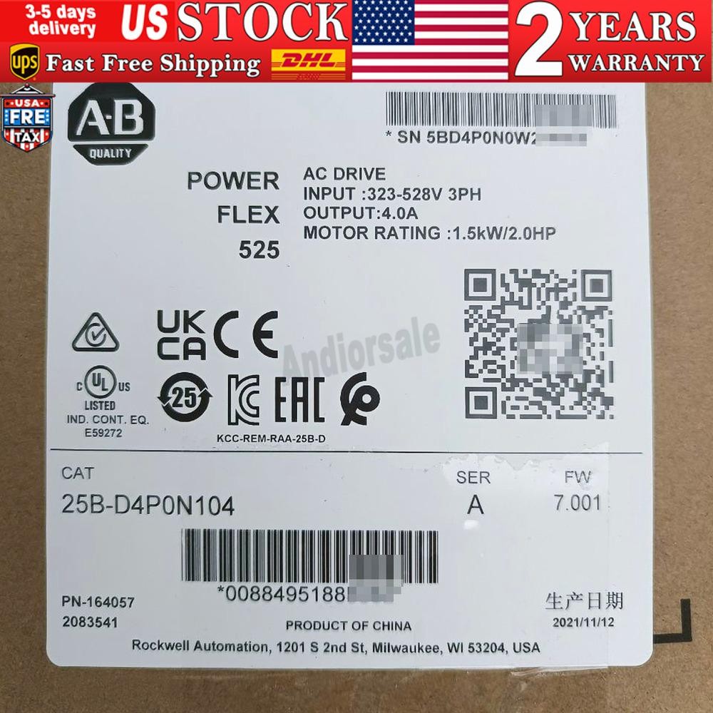 New Sealed AB 25B-D4P0N104 Power Flex 525 1.5kW 2Hp AC Drive US Free Tax