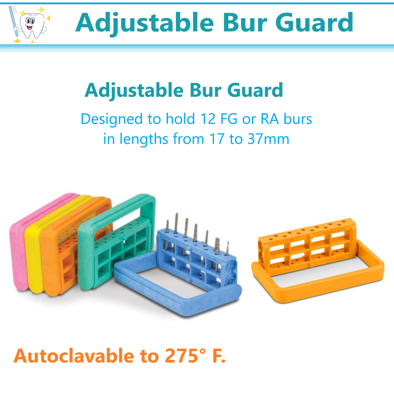 Dental Bur Block RECTANGULAR Lab Bur Guard Holder Station Holds 12 Burs FG, RA