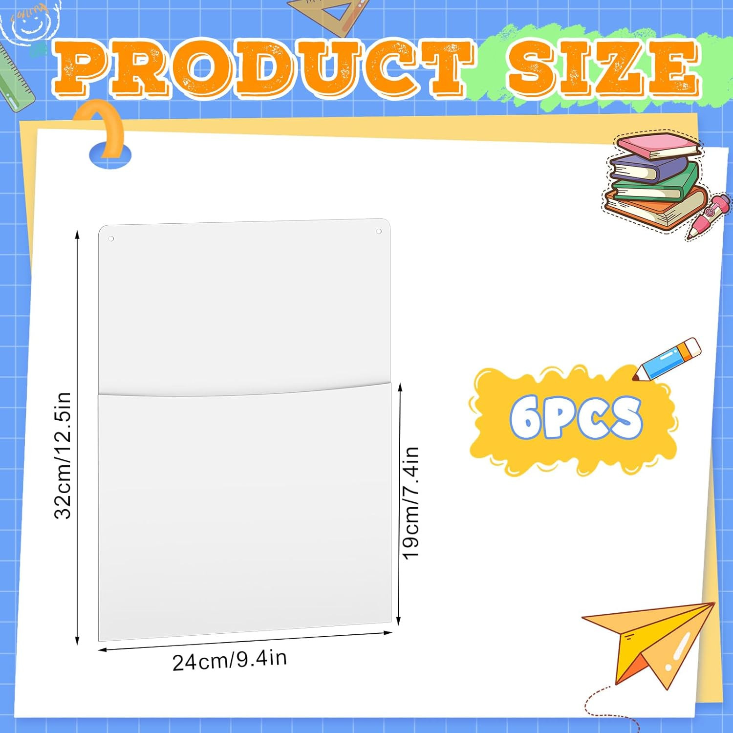 6 Pcs White Plastic Oversized Wall Pockets 12.6″ X 9.4″ Inches Hanging Wall Moun