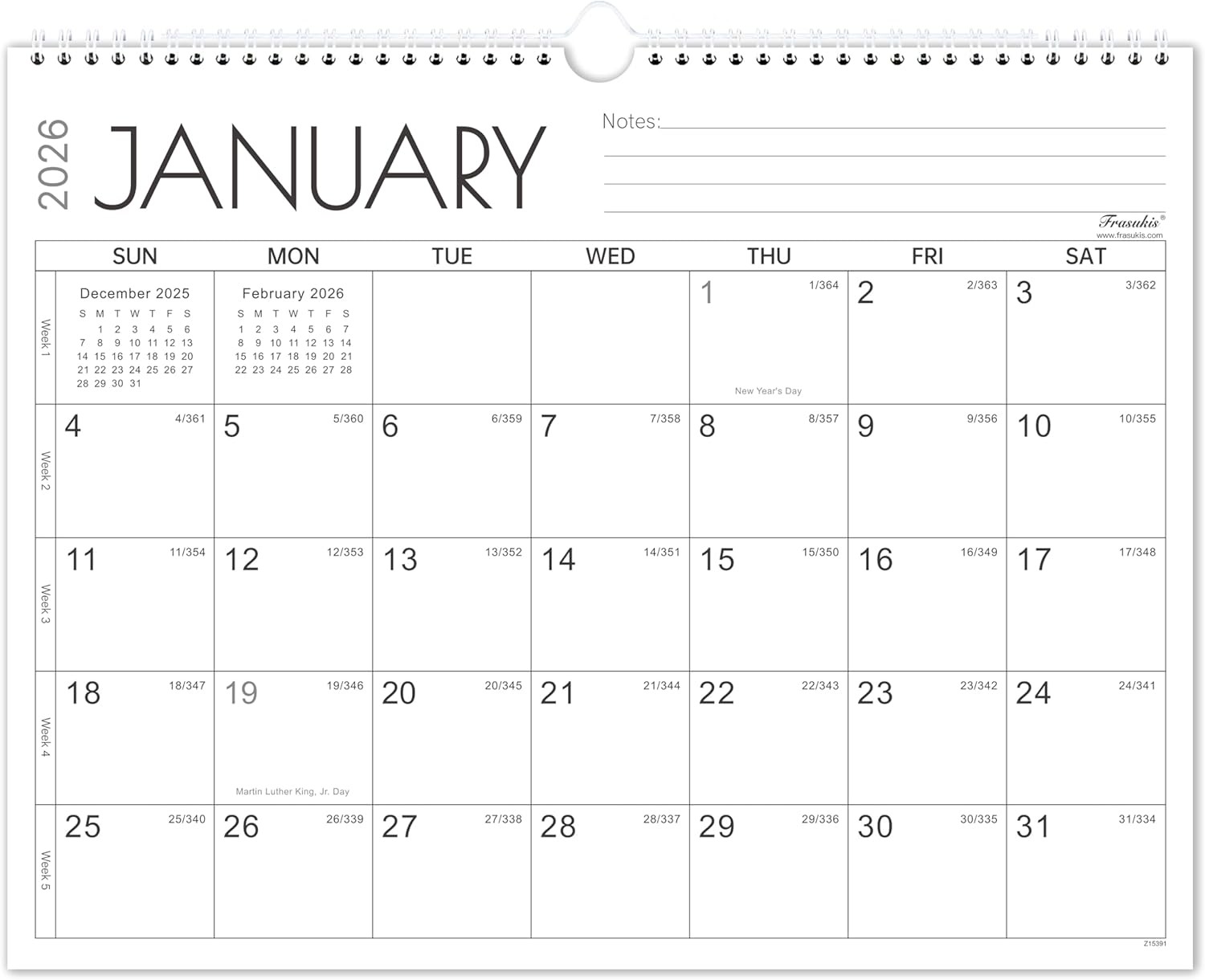 2026-2027 Calendar – 2 Years Wall 14.8” x 11.5”（26-27 white ）, White