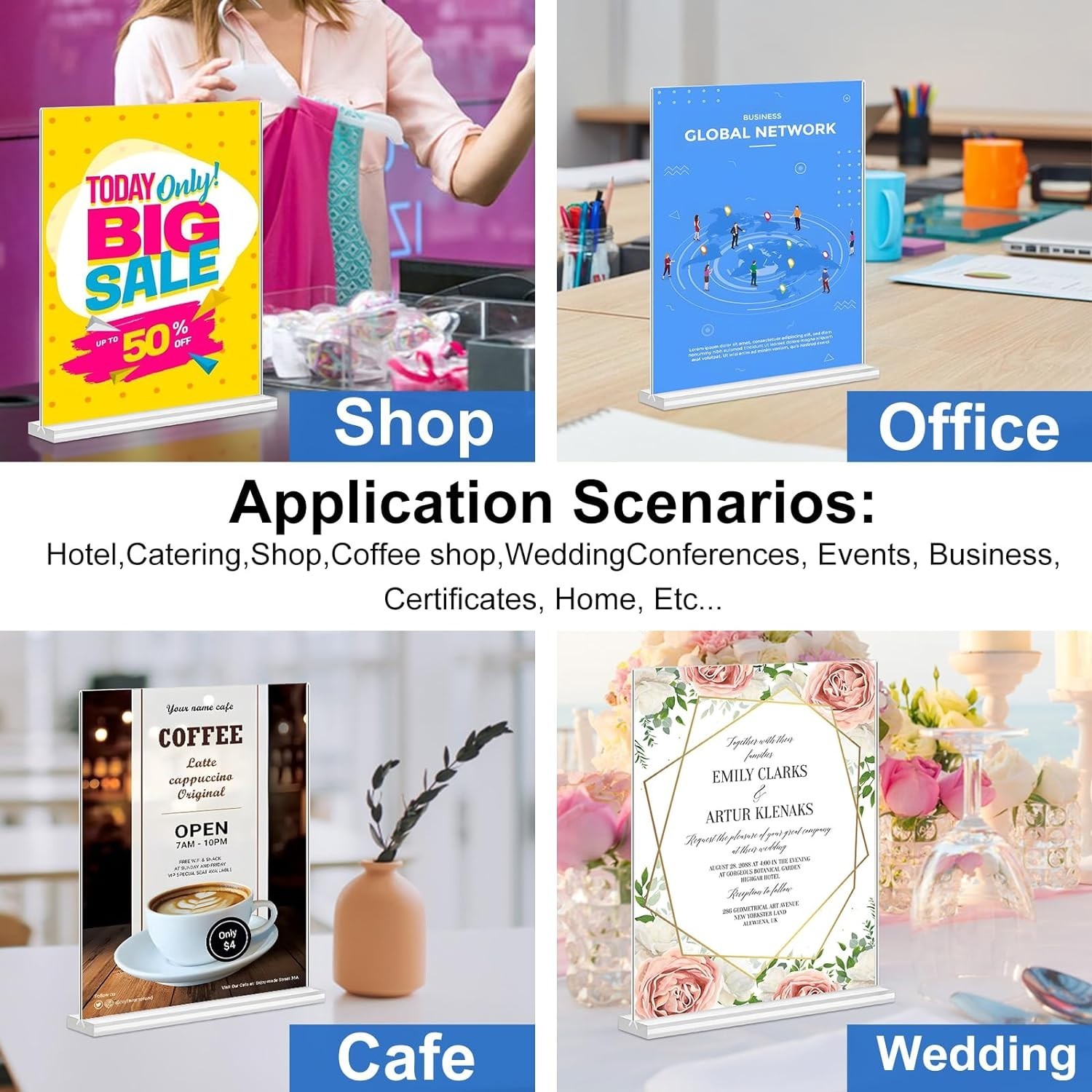Versatile Double-Sided Acrylic Sign Holder 8.5×11 – Perfect for Events, 6 Pack