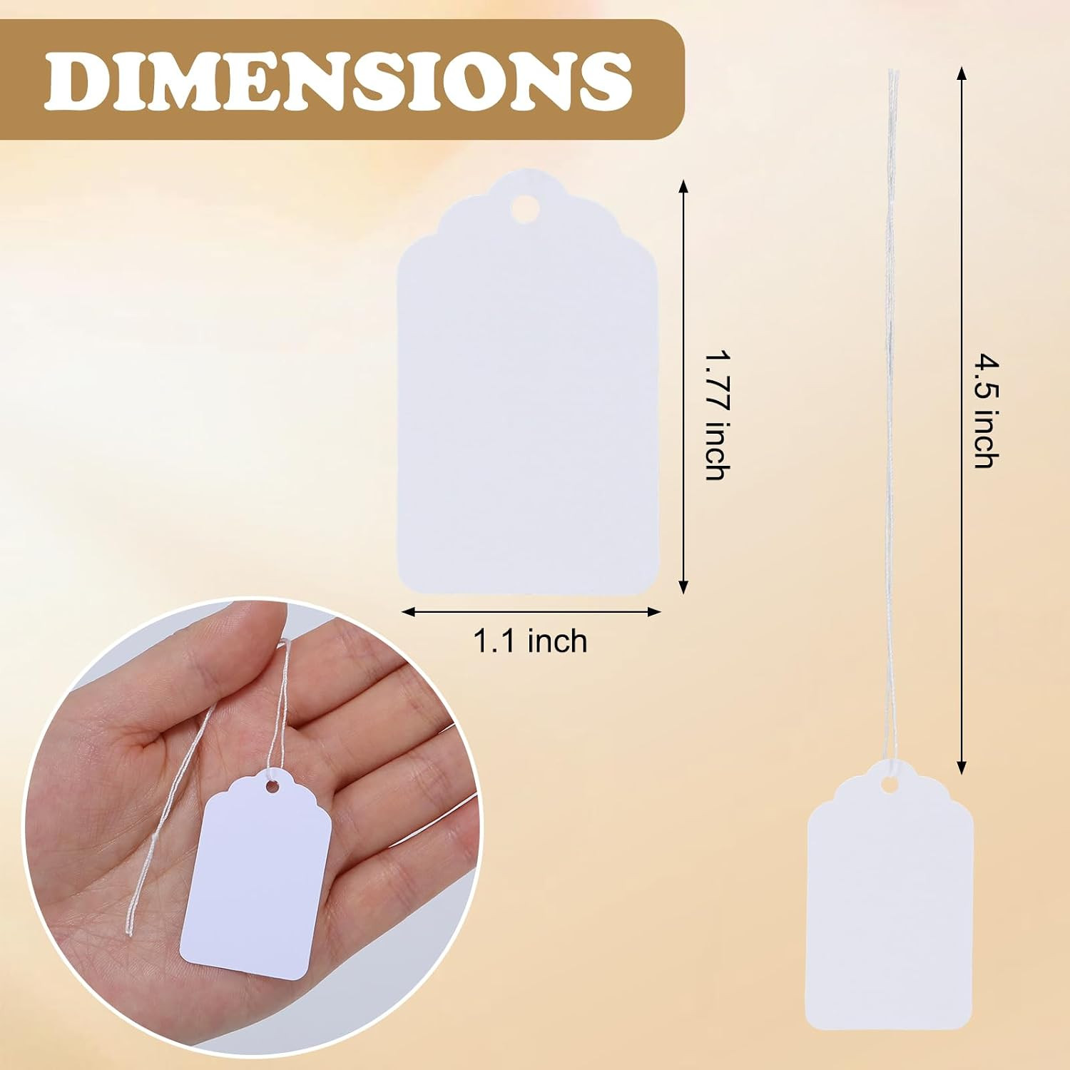 1000 PCS White Price Tags with String – 1.75 X 1.1 Inch Heavy Duty 250 GSM