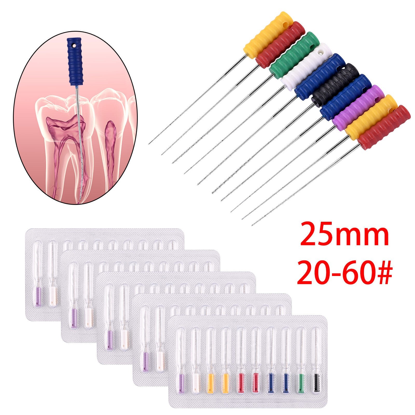 Dental Nerve Broach Barbed Broaches Endodontic Needles Root Canal Files 21/25mm