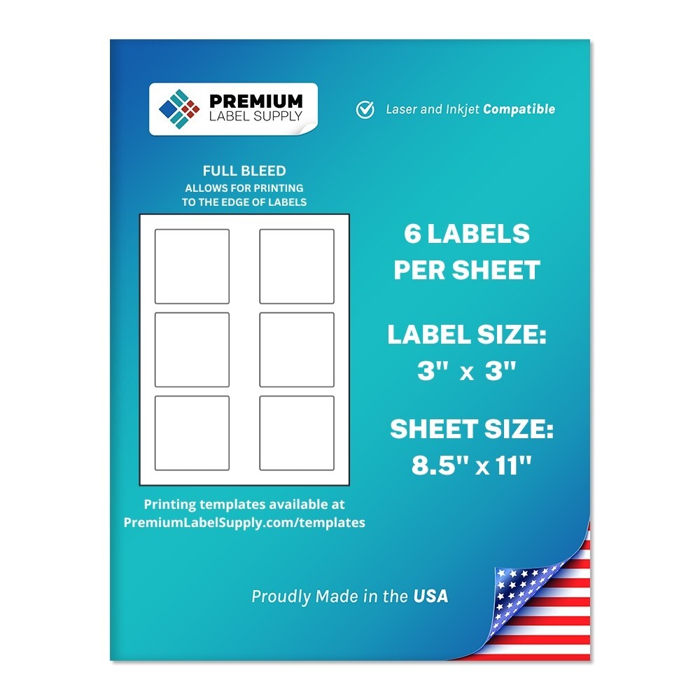 150 Premium 3″ x 3″ square stickers / Labels – with bleed – 6 per sheet