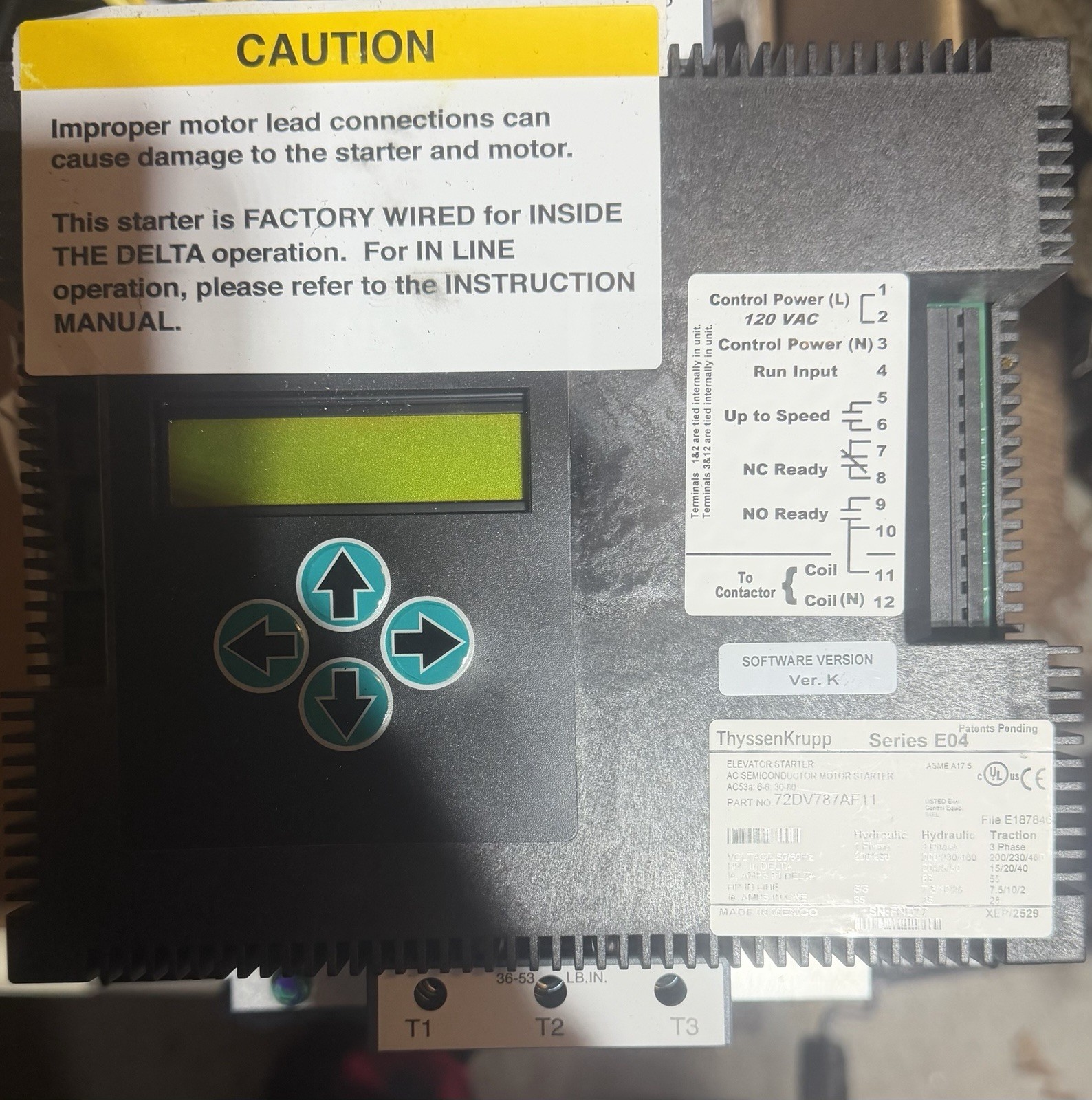 Thyssenkrupp 72DV787AF11 Elevator Starter 50hp 200/230460v-ac