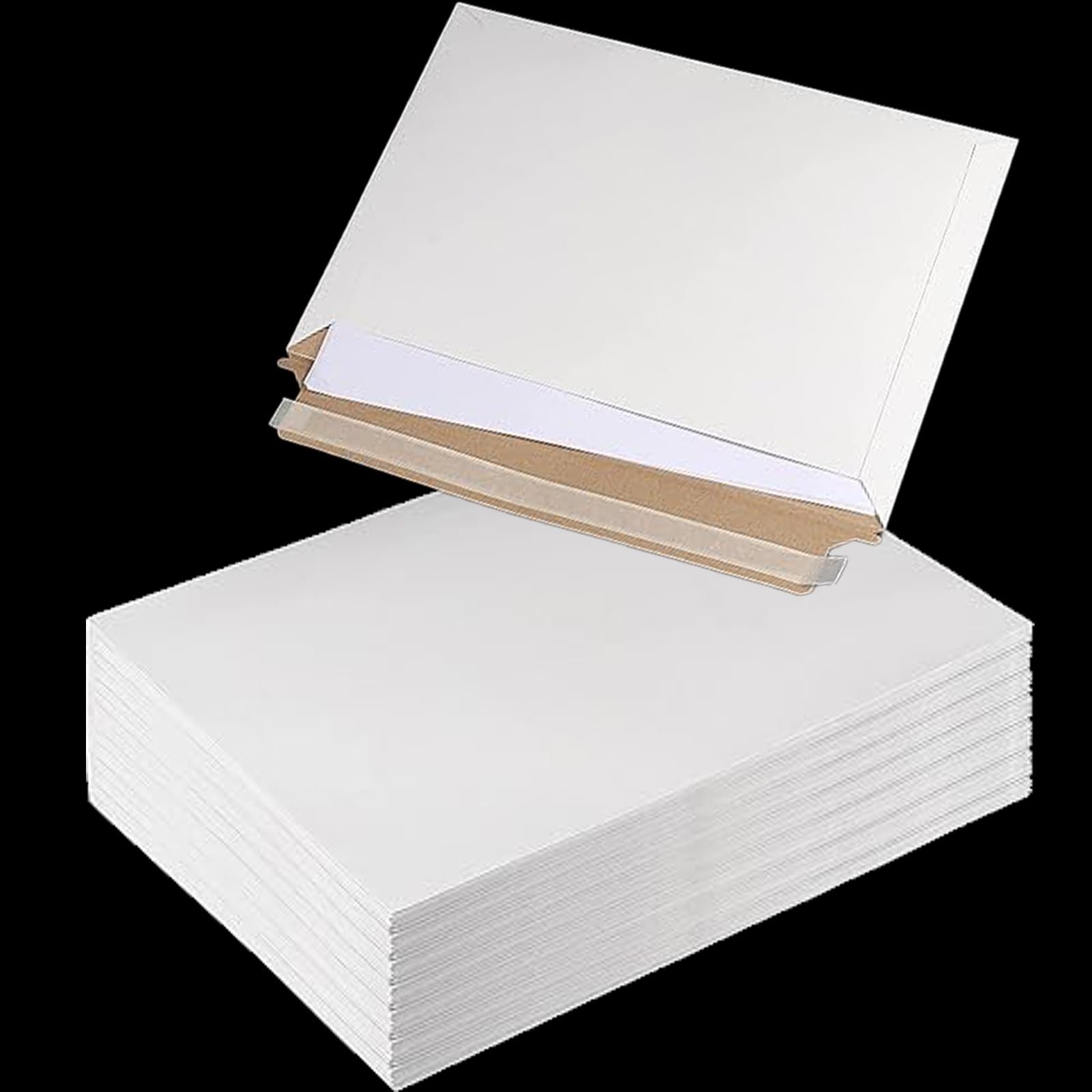 100 Pack 12.8×9 Inch White Rigid Mailers Self Seal Stay Flat Cardboard Bulk