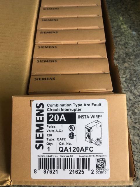 LOT OF 10 SIEMENS QA120AFC 20A AFCI BREAKER (with pigtail wire) NEW