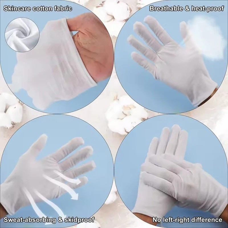 White Cotton Work Gloves Soft Thin Jewelry Coin Inspection Handling Gloves US