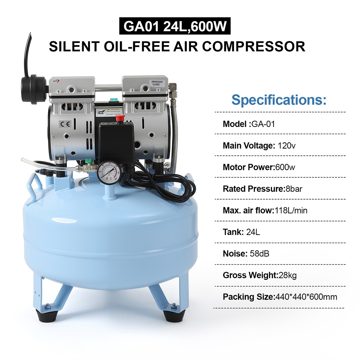24L Dental Oil-Free Air Compressor Silent Medical Pump Low Noise for Chairs