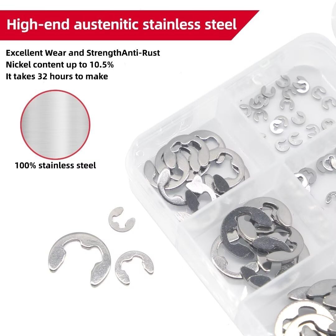 E-Clip External Retaining Rings 150 PCS 304 Stainless Steel C-Clip Kit
