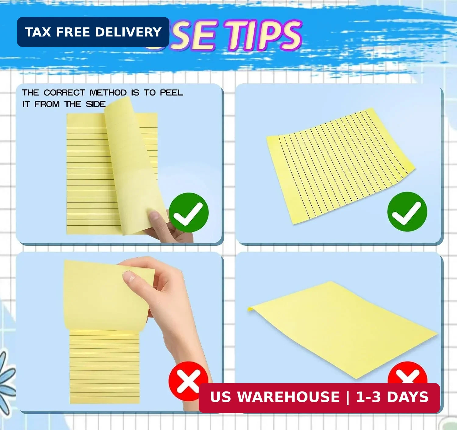 Large Sticky Notes 6x8in Yellow,300 Sheets, Clean Removable Note Pad | 6 Pack li