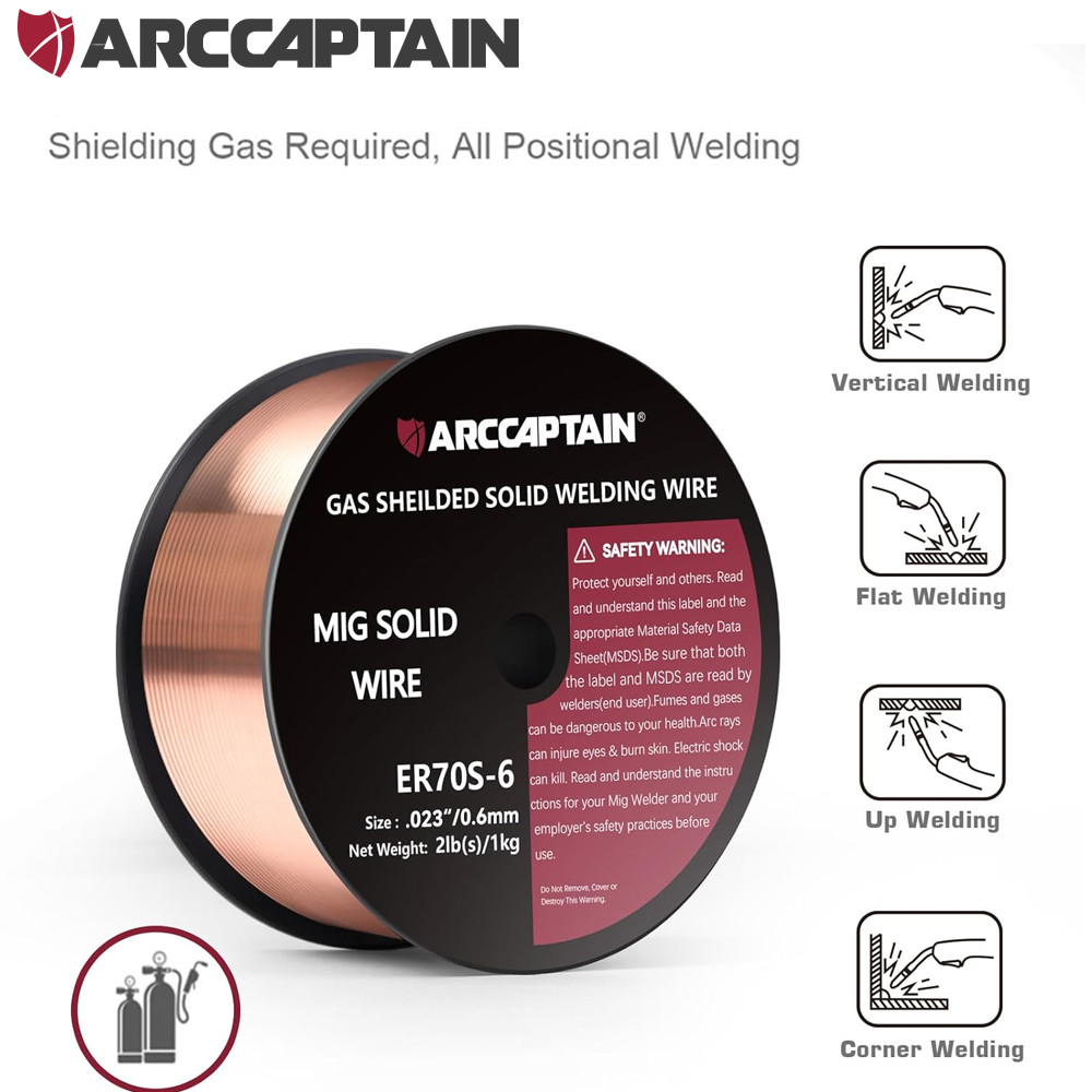 ARCCAPTAIN MIG Welding Wire, MIG Wire ER70S-6 2Lbs Gas Solid Carbon Steel 1KG