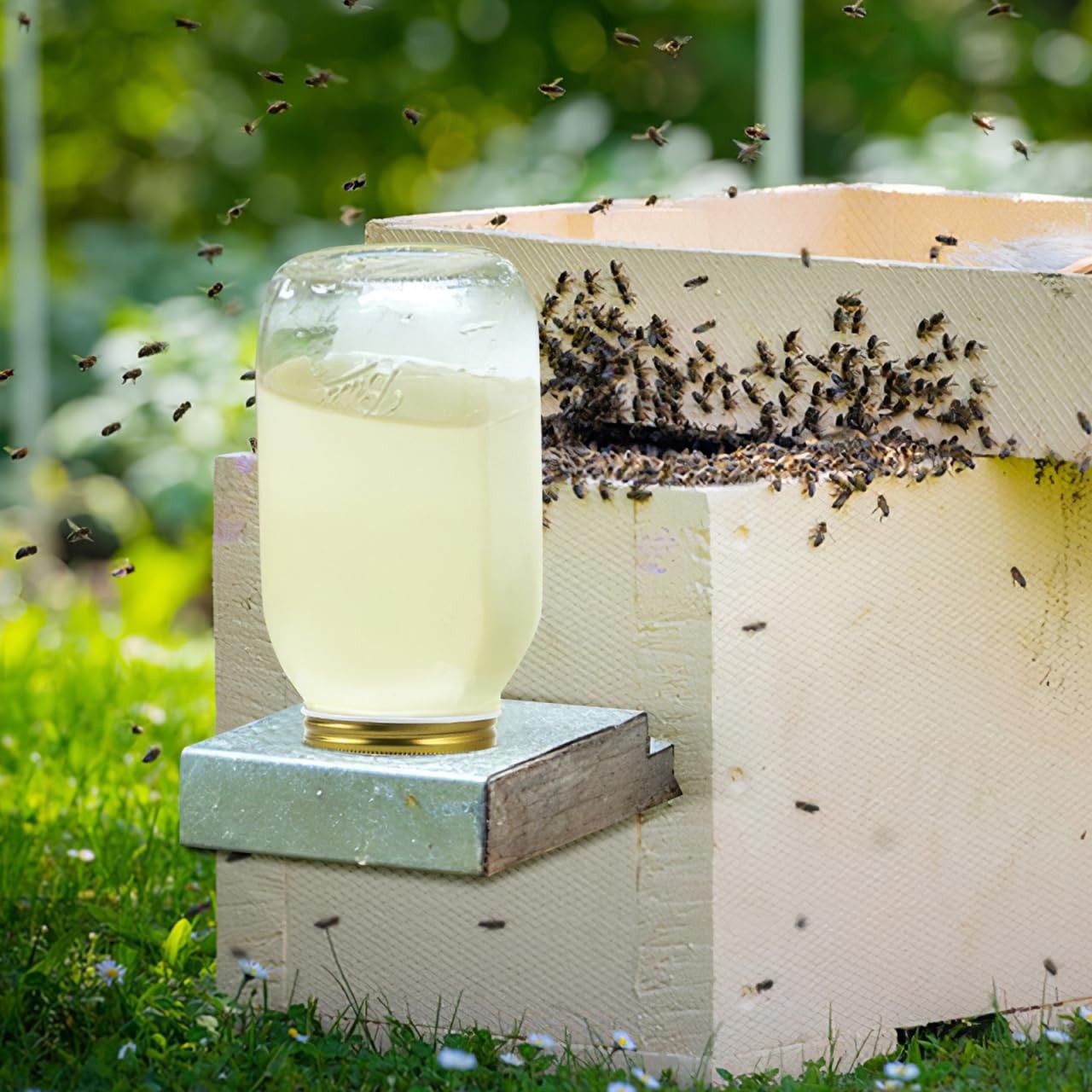 Homoyoyo 8-Pack Bee Feeder Lids for Mason Jar – Metal Bee Feeders Entrance Be…