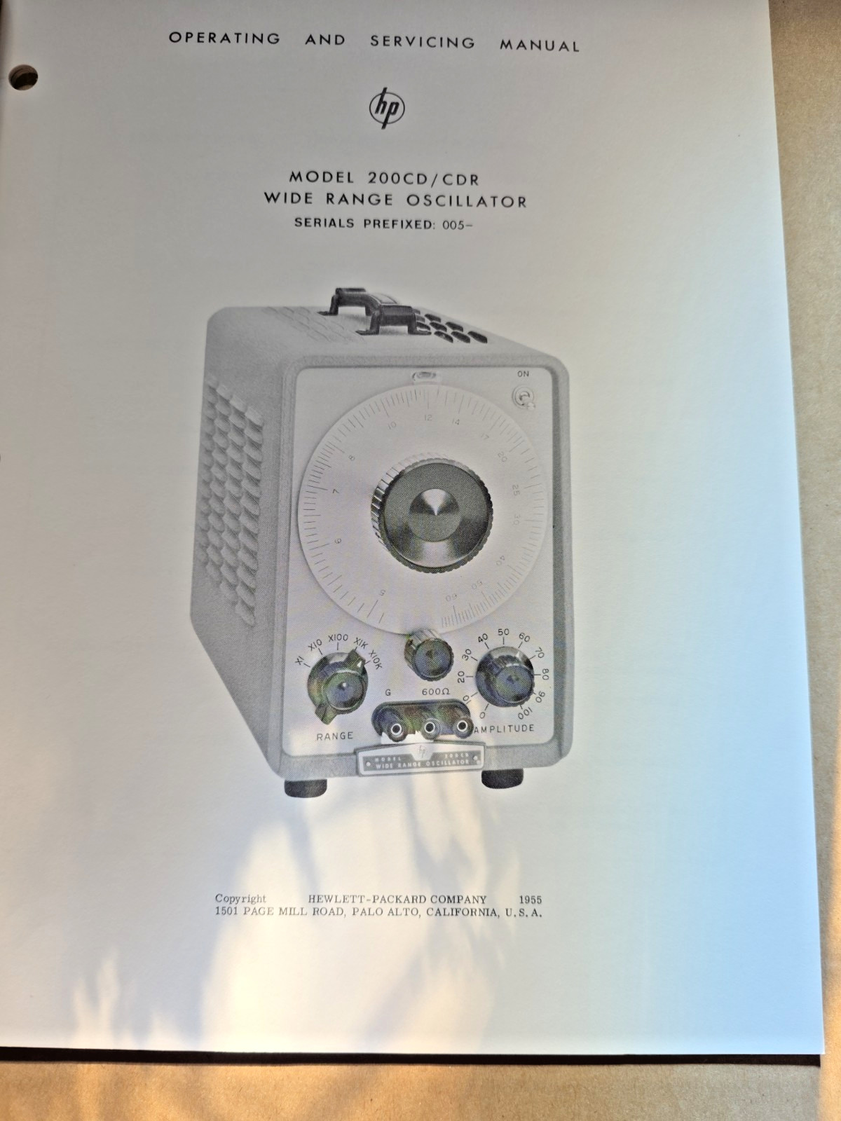 HP 200CD Wide Range Oscillator Operating & Service Manual July 1960