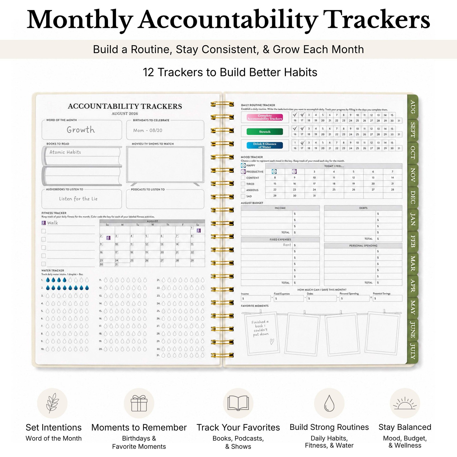 2026-2027 Mid-Year Monthly Weekly Spiral Planner B5 August Start Agenda