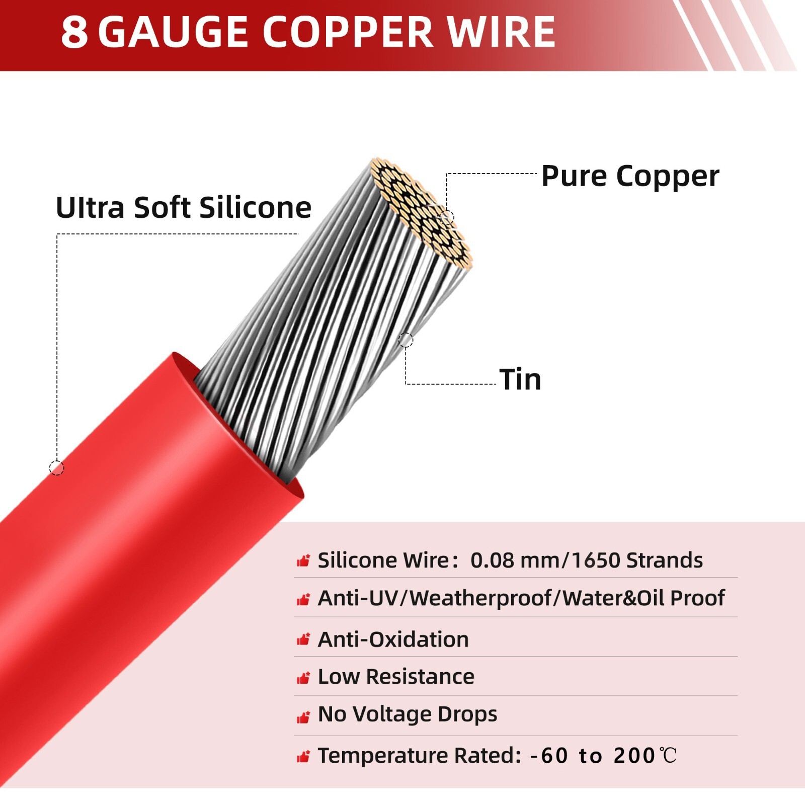 8 AWG M8 Lug Terminal Battery Cable for Anderson 50A Plug SB50 50 Amp Connector