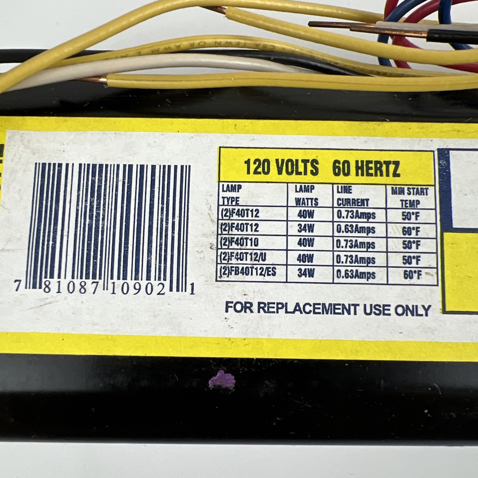 Advance Transformers Ballast R-2S40-1-TP 120VOLTS/60HZ