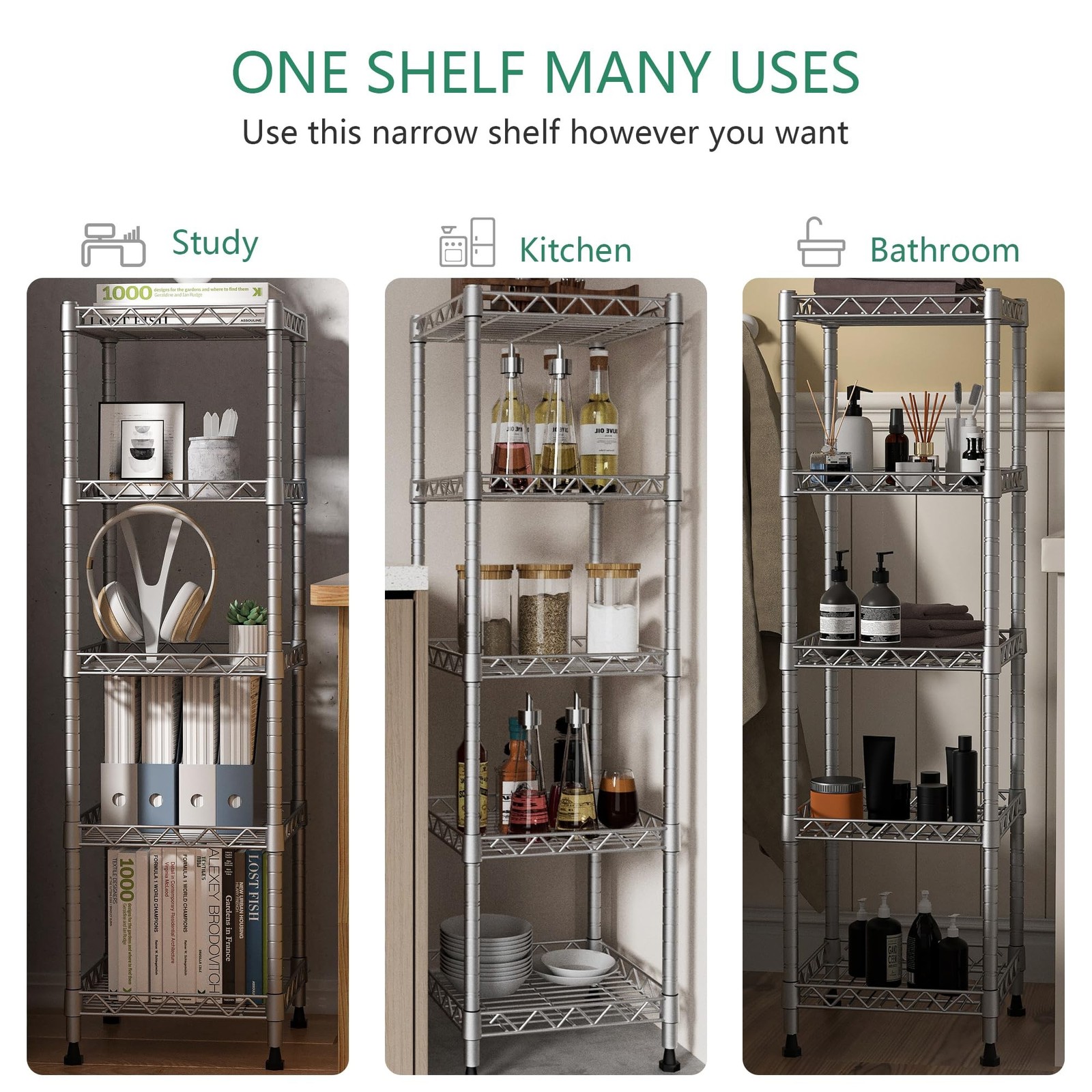 GIOTORENT 5 Tier Standing Shelving Metal Units, Adjustable Height Wire Shelf …