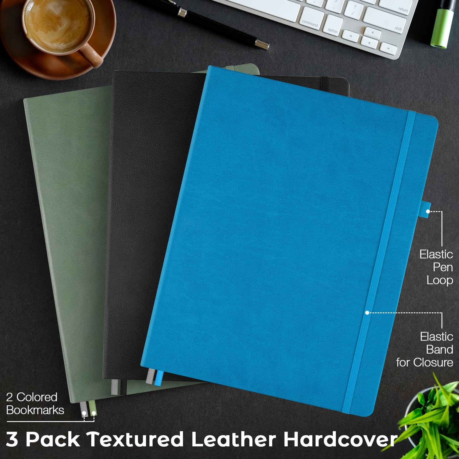 3 Pack College Ruled Notebook, A4 Hardcover Leather Notebook for Work, Lined …