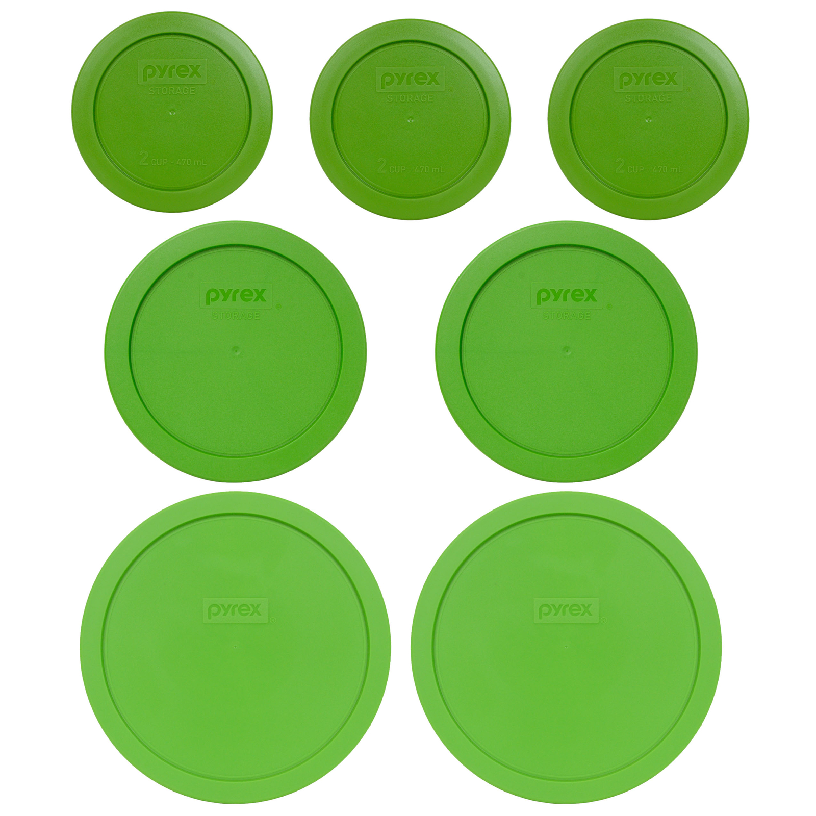 Pyrex (3) 7200-PC 2 Cup & (2) 7201-PC 4 Cup & (2) 7402-PC 6/7 Cup Lawn Green Li