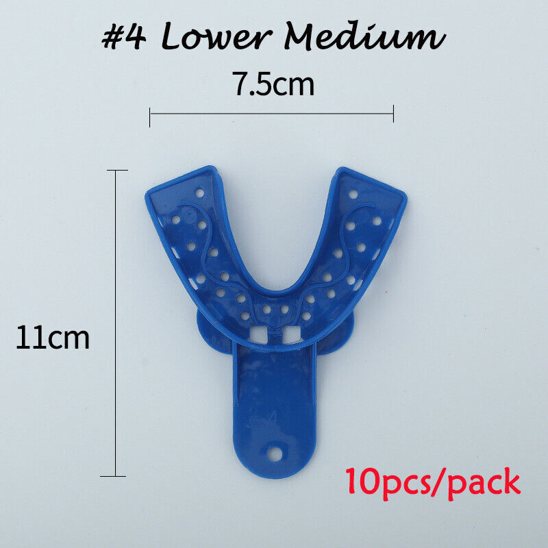 2/10Pcs Dental Plastic-Steel Impression Trays Blue Materials Upper+Lower L M S