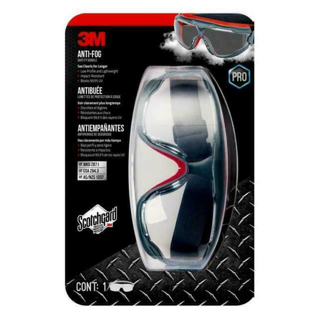 3M Scotchgard Anti-Fog Safety Goggles PRO Gray / Red with Clear Lens, NEW