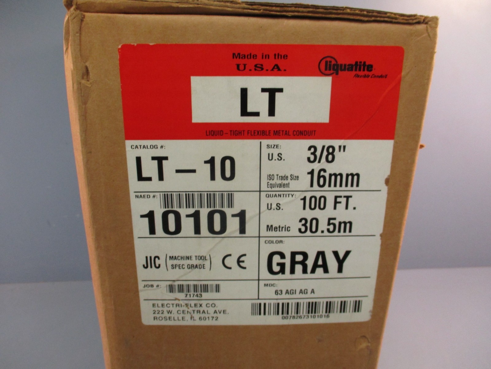 Electri-Flex LT10-GRY-3/8″ 100FT (30.5m) Liquidtight Flexible Metal Conduit