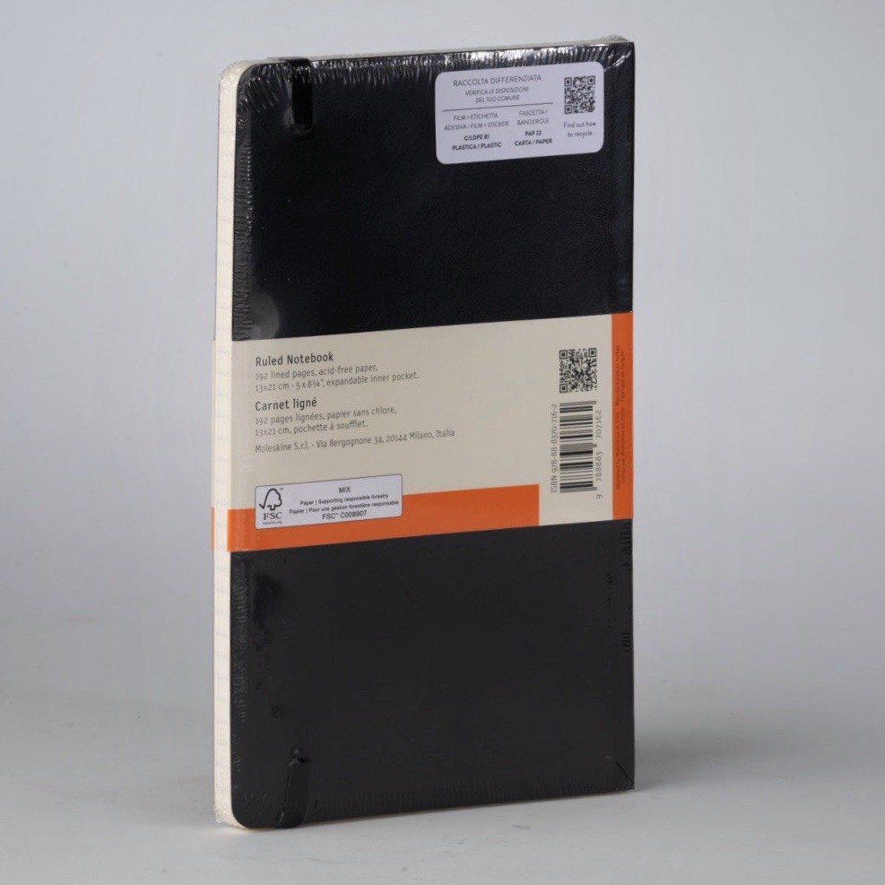 MOLESKINE Notebook Classic Soft Cover LINED Notebook 192 Pages 5” x 8-1/4” BLACK