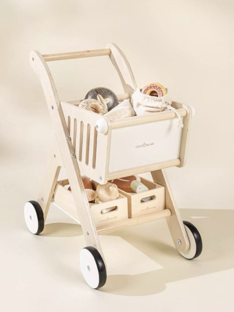 New Coco Village Wooden Shopping Cart 2+ Years Play Food Kitchen Play Hardwood