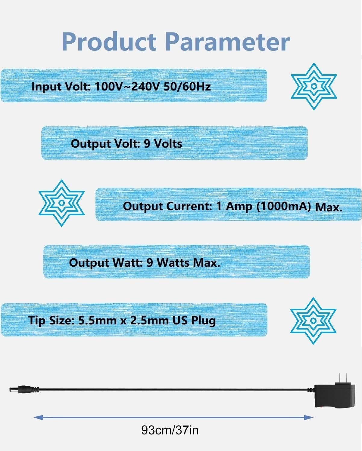 9V DC Power Supply 1A AC Adapter, 100-240V 50/60Hz to 9 Volts 1Amp black