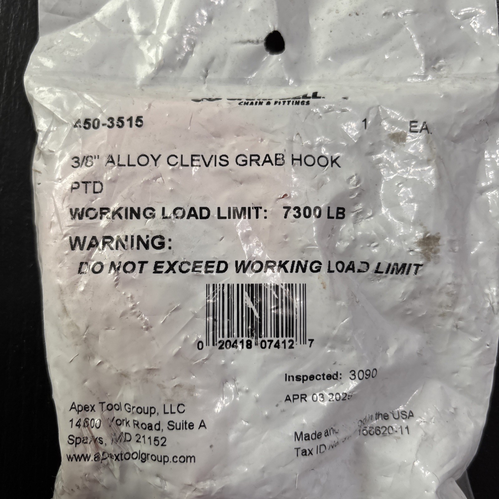 Campbell 450-3515 3/8″ Alloy Clevis Grab Orange Hook PTD Load Limit 7300 lb
