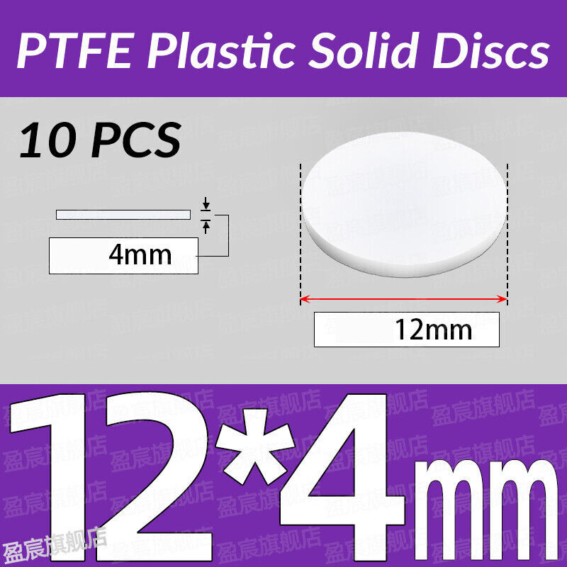 Dia 12-100mm THICK 4mm PTFE Plastic Solid Discs Flat Round Pad Sealed Cushioning