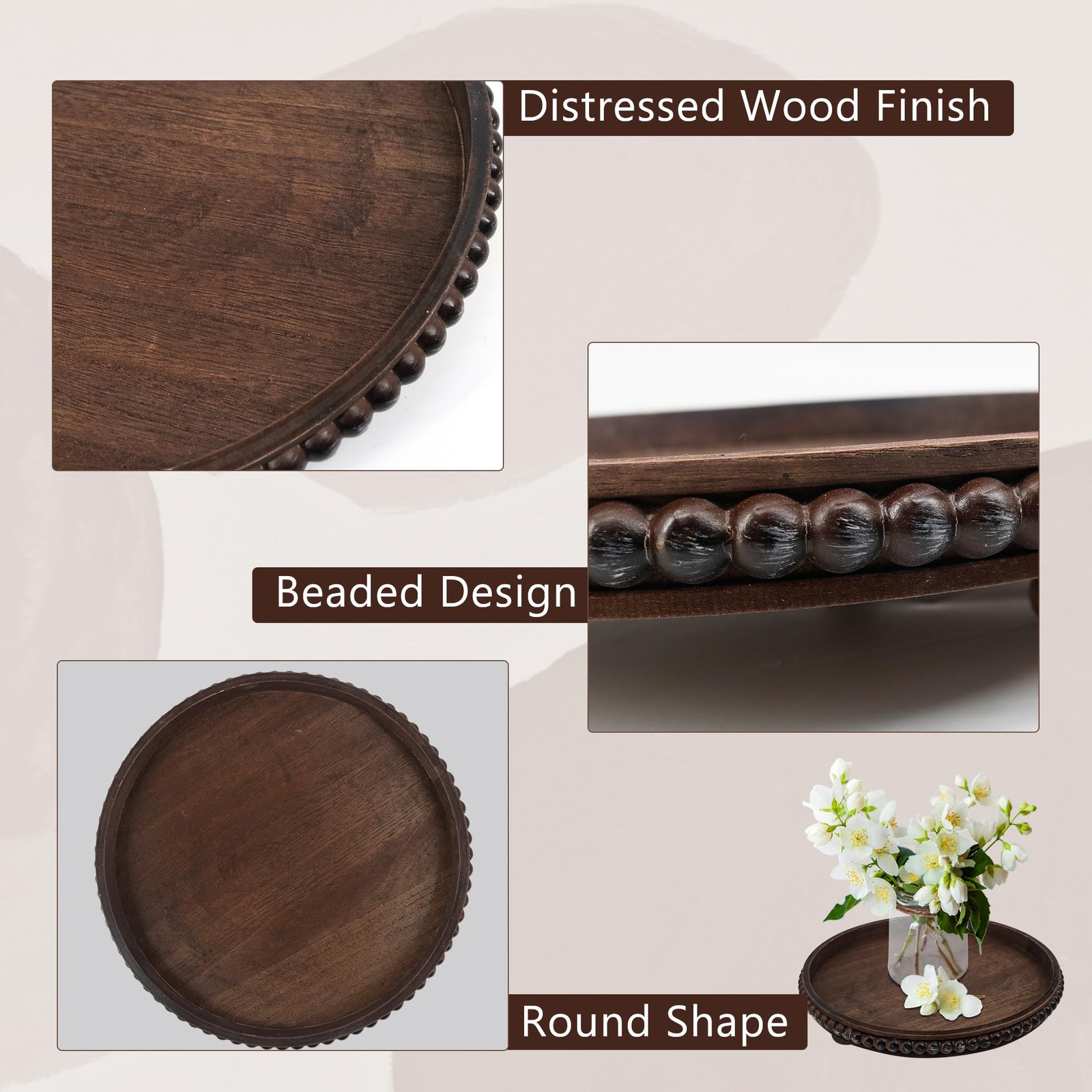 Hodeframe Wooden Serving Tray 12In Brown Round Wood Butler Decorative Tray