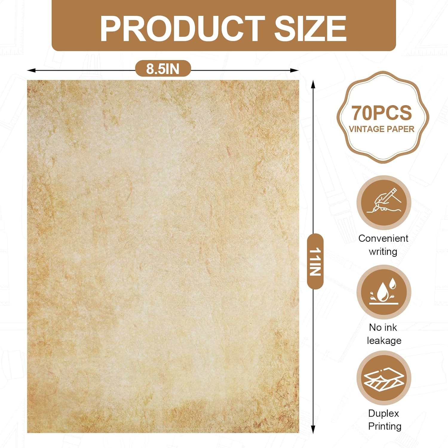 70PCS Vintage Paper 8.5 x 11 in Parchment paper for Writing Letter writing Paper
