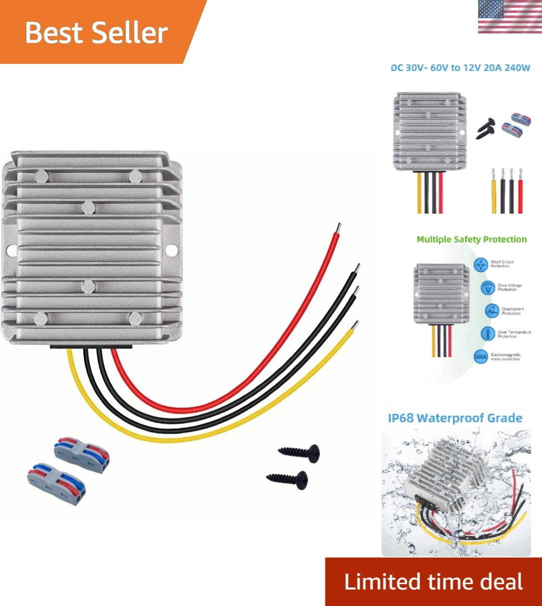 Compact 48V to 12V Converter with Rating – Ideal for RVs and Golf Carts