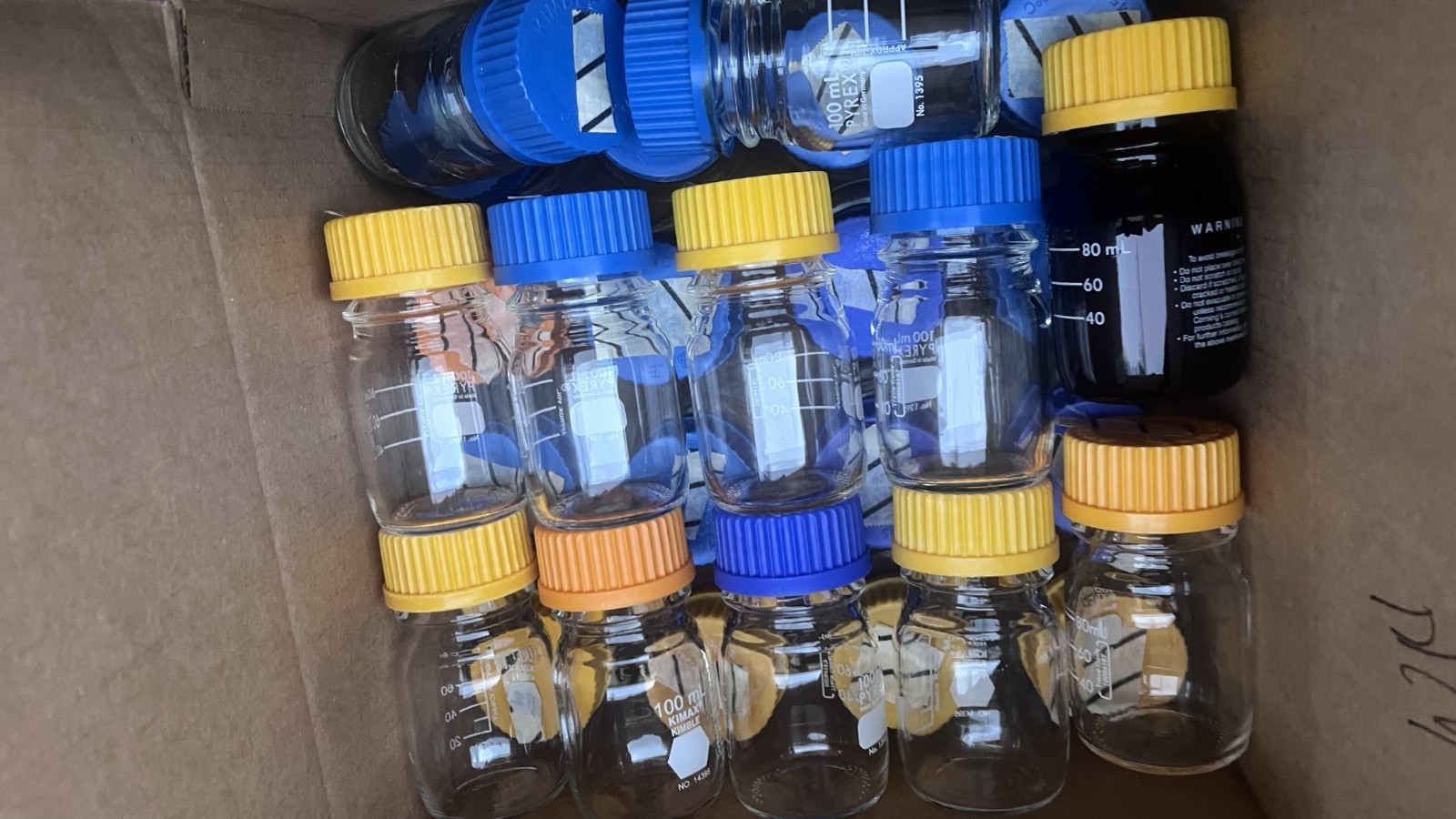 Glass Media Storage Bottle Screw Cap 100mL 250mL 500mL PYREX Fisher VWR Used