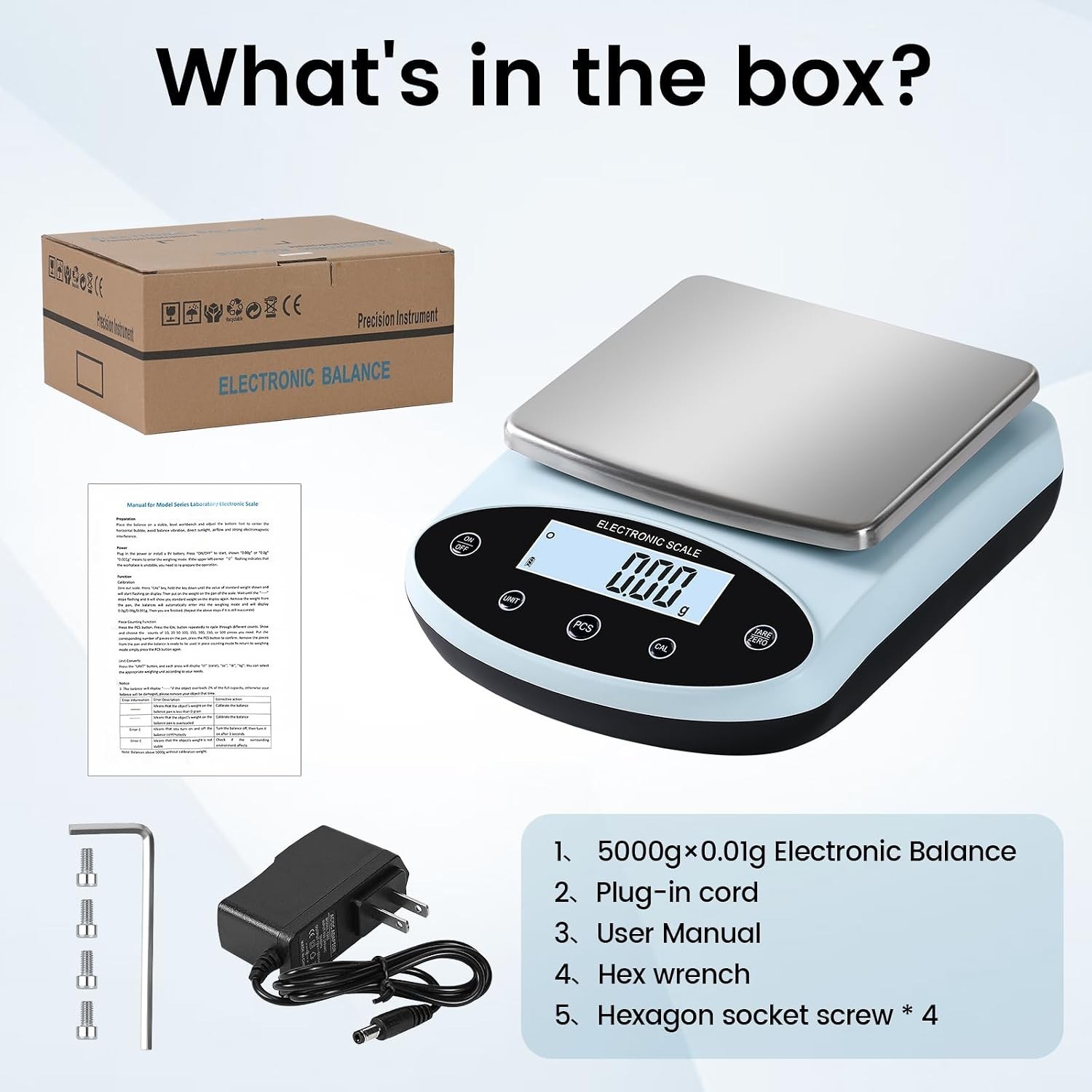 Analytical Balance 5000g x 0.01g Digital Gram Scale 0.01g Accuracy Precision Lab