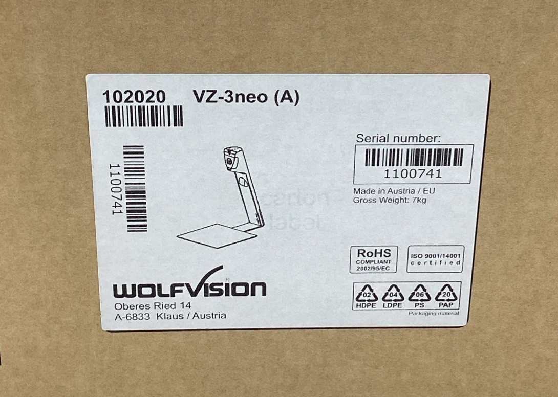 WolfVision VZ-3neo (A) LED Document Camera – 1080p 12× Zoom HDMI