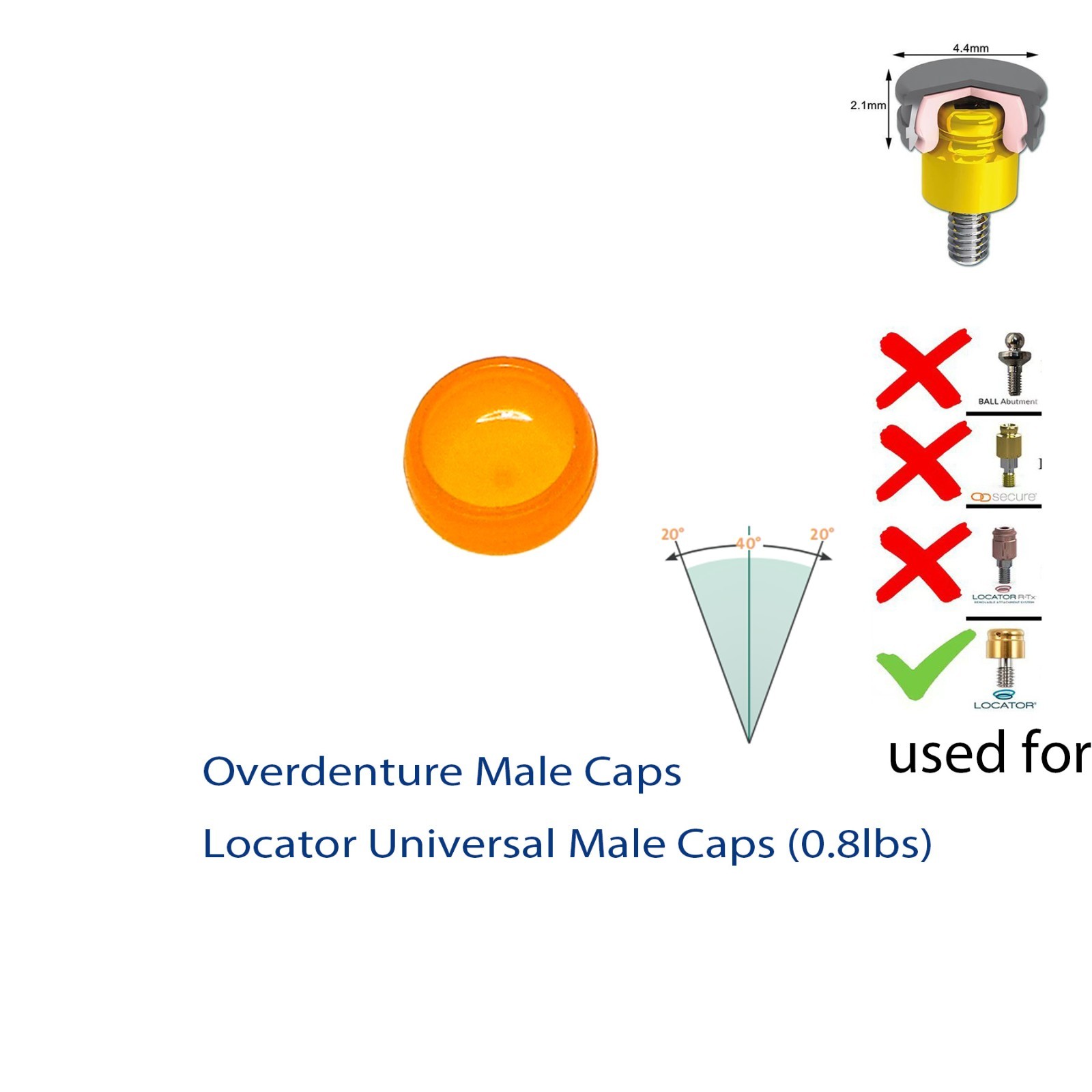 US Dental Overdenture Retention Caps For Implant Locator Abutment Inserts