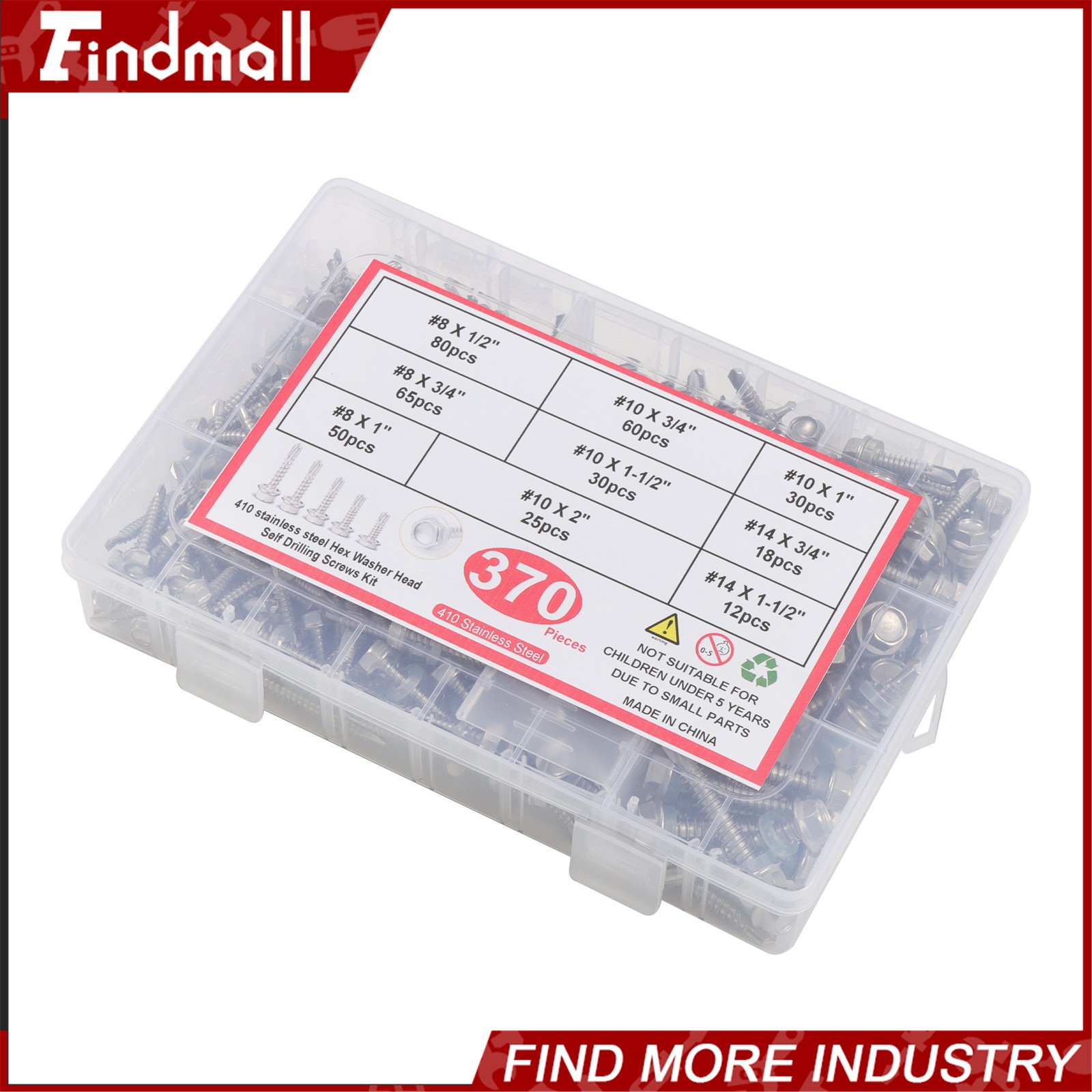 370Pcs #8#10#14 Self Drilling Screws Assortment Kit,410 Stainless Steel