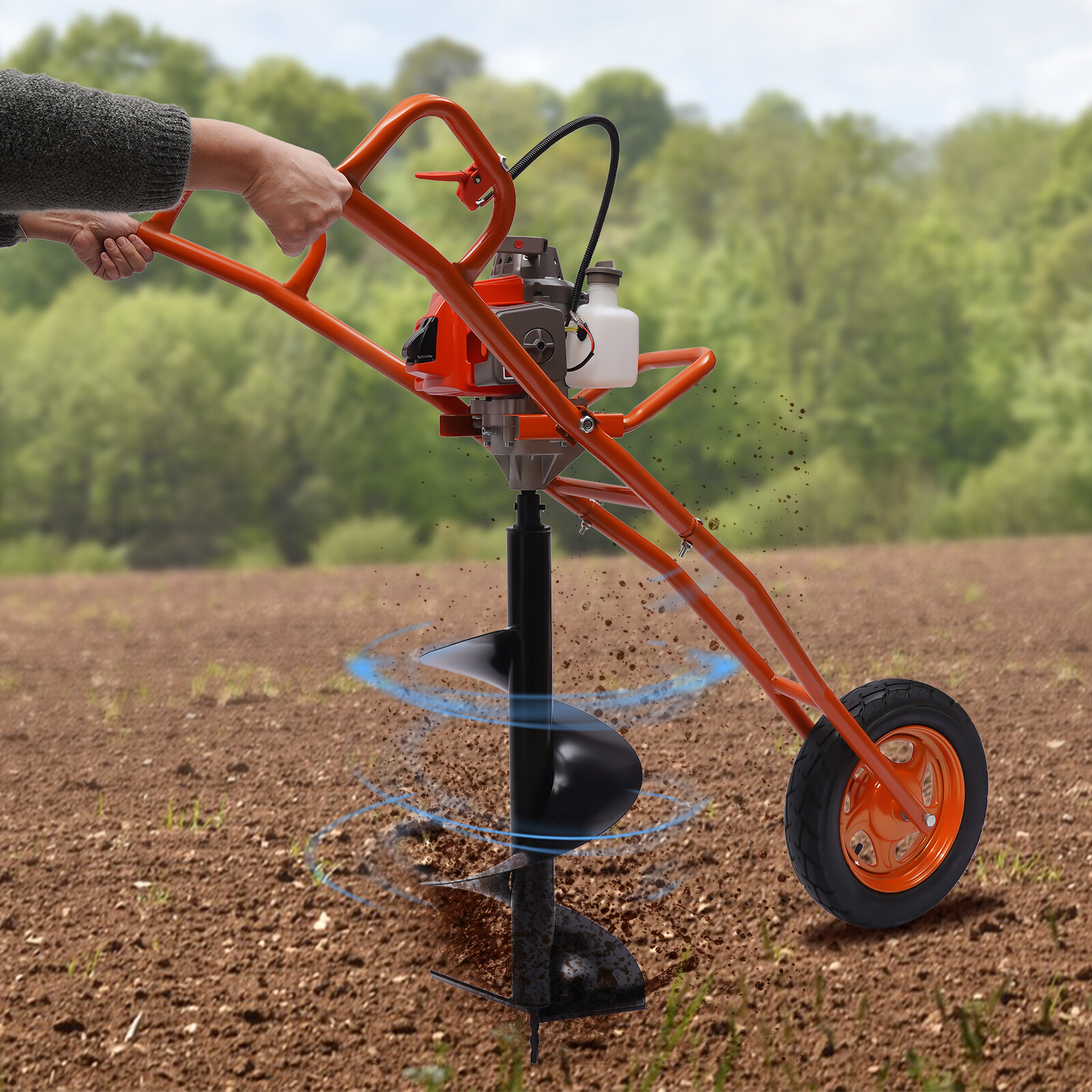 11″ Bit Post Hole Digger Gas Powered 63cc 3hp Hand Push Earth Auger Ground Drill