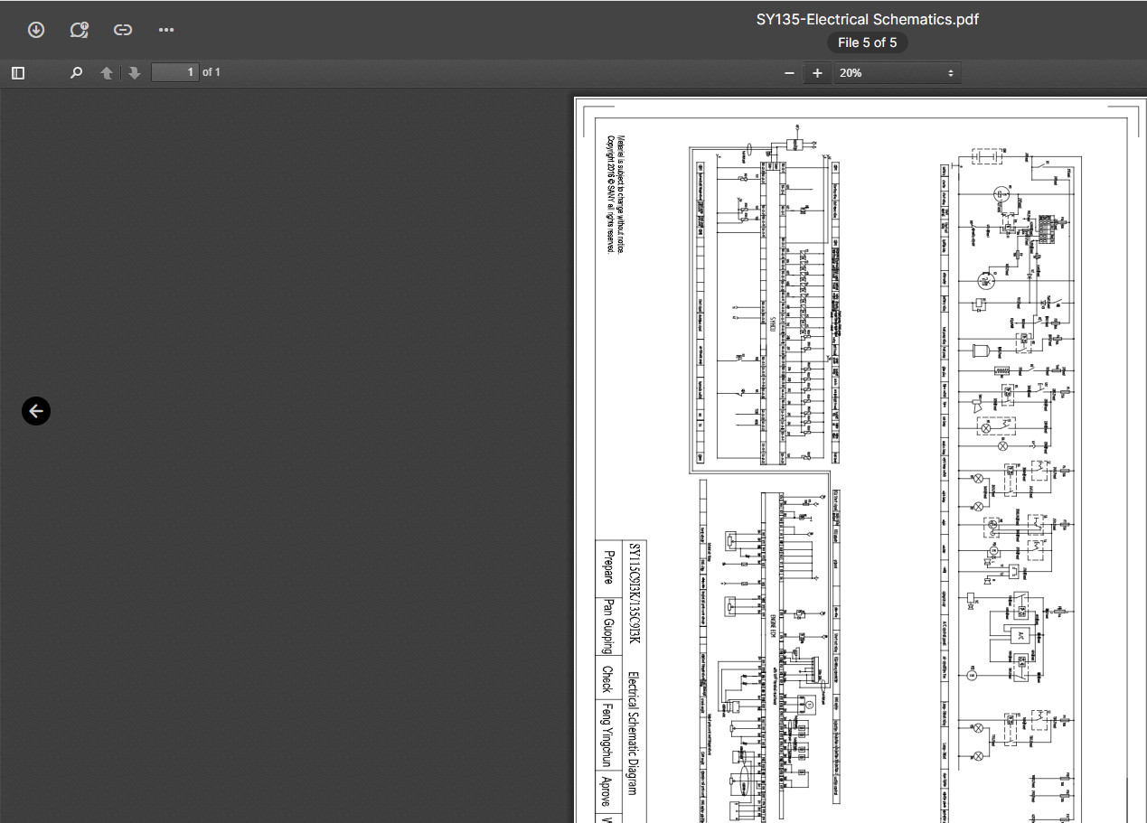 SANY SY135C9 EXCAVATOR SERVICE MANUAL OPERATION AND MAINTENANCE PARTS BOOK PDF