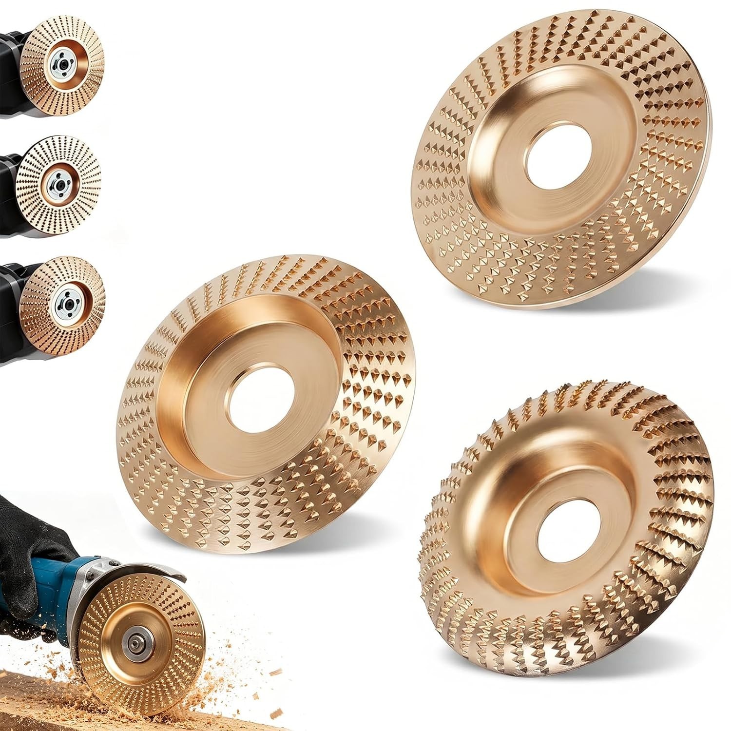 3Pcs Wood Shaping Wheel with Reducer Bushings For 4 4.5 Inch Grinder