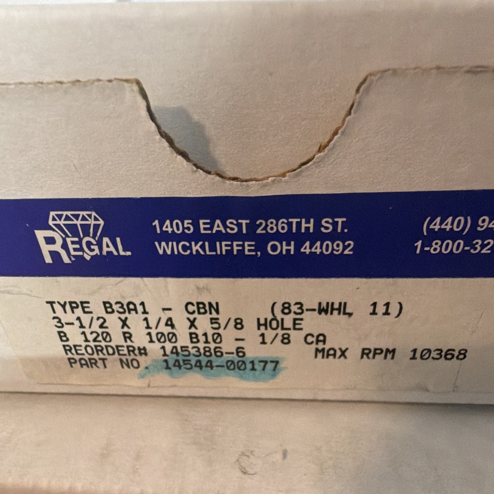 Regal CBN Grinding Wheel 3-1/2in x 1/4in x 5/8in 120 Grit Medium MPN 2 sets