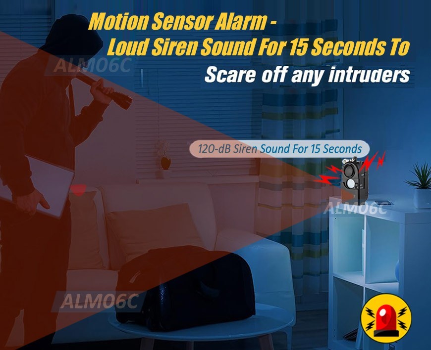 All-In-1 Mini Motion Sensor Alarm 120dB Siren SOS Alert Emergency LED Flashlight