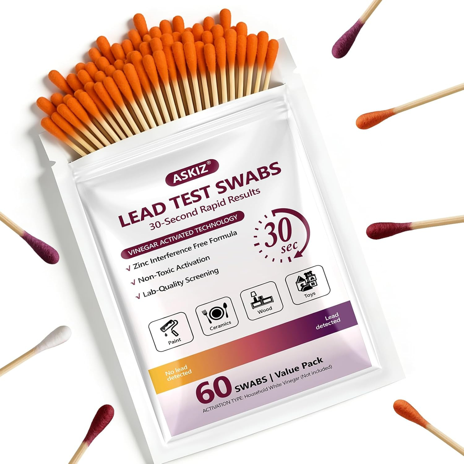60 Swabs Lead Test Kit,Quick Results in 30S Lead Detector,Enhanced Lead Testing