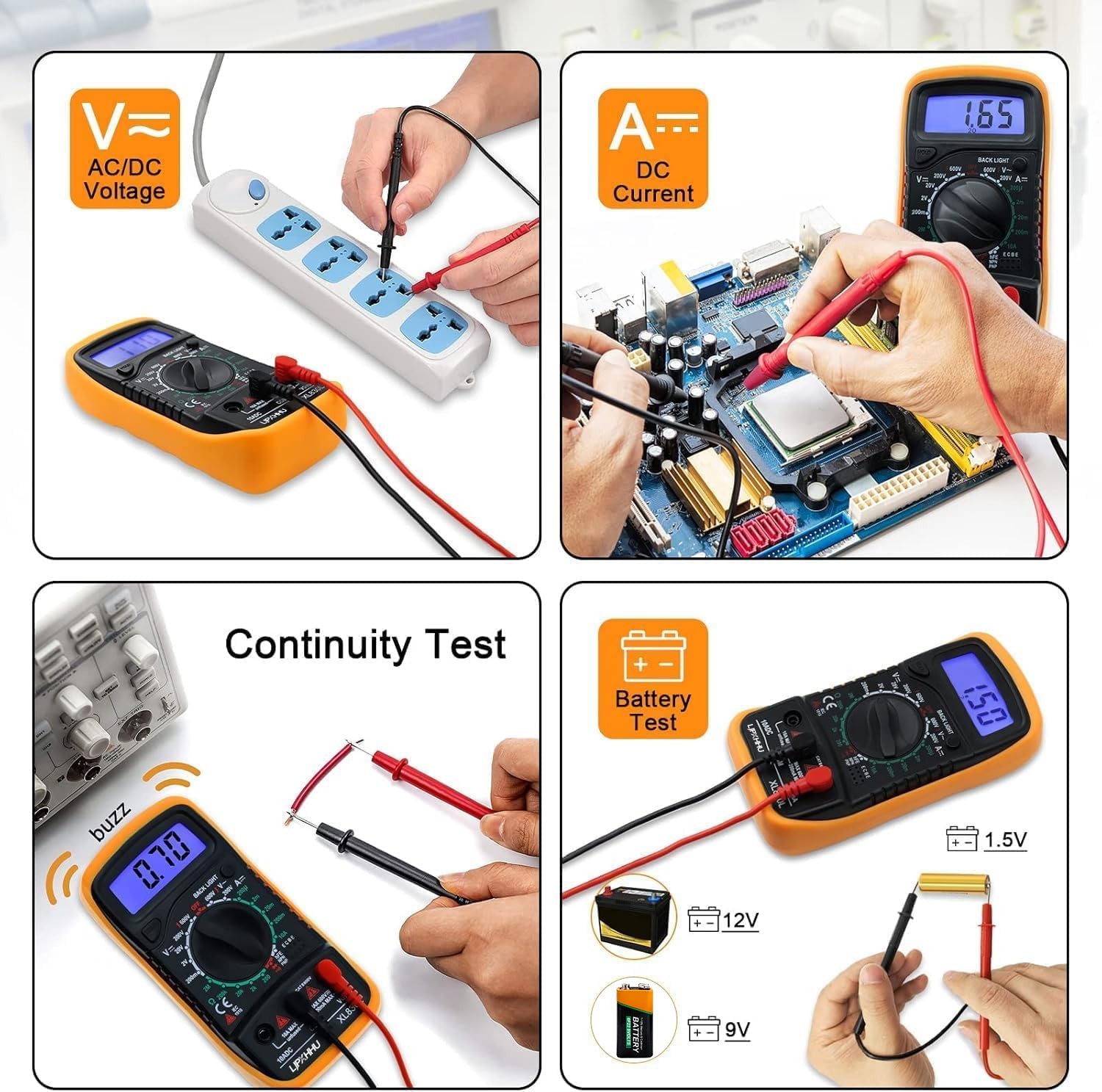 Digital Multimeter Voltmeter Battery Voltage Multi Tester Continuity Ohm Volt